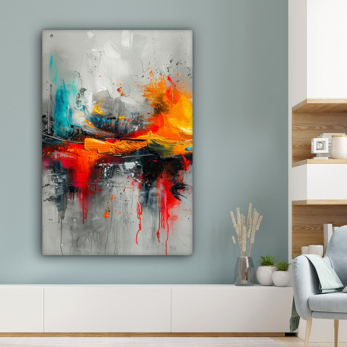 LEINWANDBILD Moderne Kunst - Orange - Grau - Abstrakt 90x140 cm - Hellgrau, Textil (90/140cm) - MuchoWow