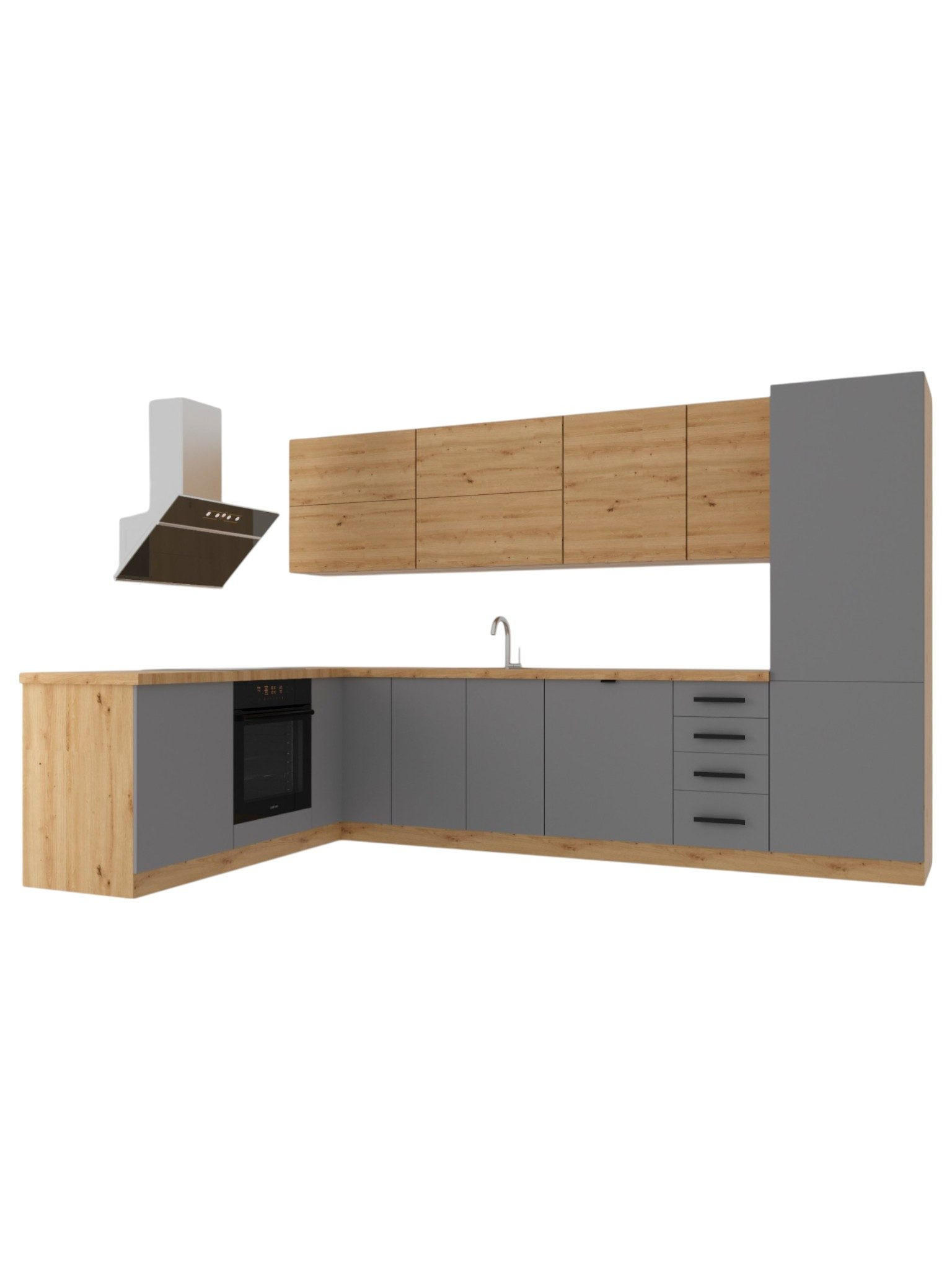 ECKKÜCHE 330 x 210 cm – Nexa K53-G330 – in Beige & Woodline / Matt - Beige/Schwarz, Holz/Metall (330/212/58cm) - ROYAL24_MARKT