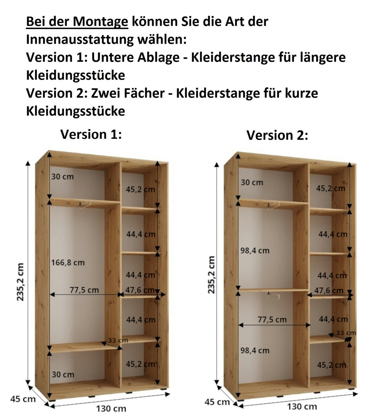 SCHWEBETÜRENSCHRANK 235,2/130/45 2-türig - Schwarz/Weiß, Holz/Metall (130/235/45cm) - Abiks Möbel