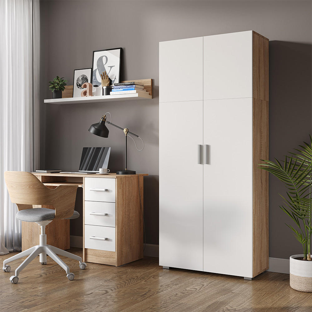 AKTENREGAL Frank Weiß/Sonoma 80 x 182.4 cm - Weiß/Sonoma Eiche, Holzwerkstoff (80/182.4/37cm) - Vicco