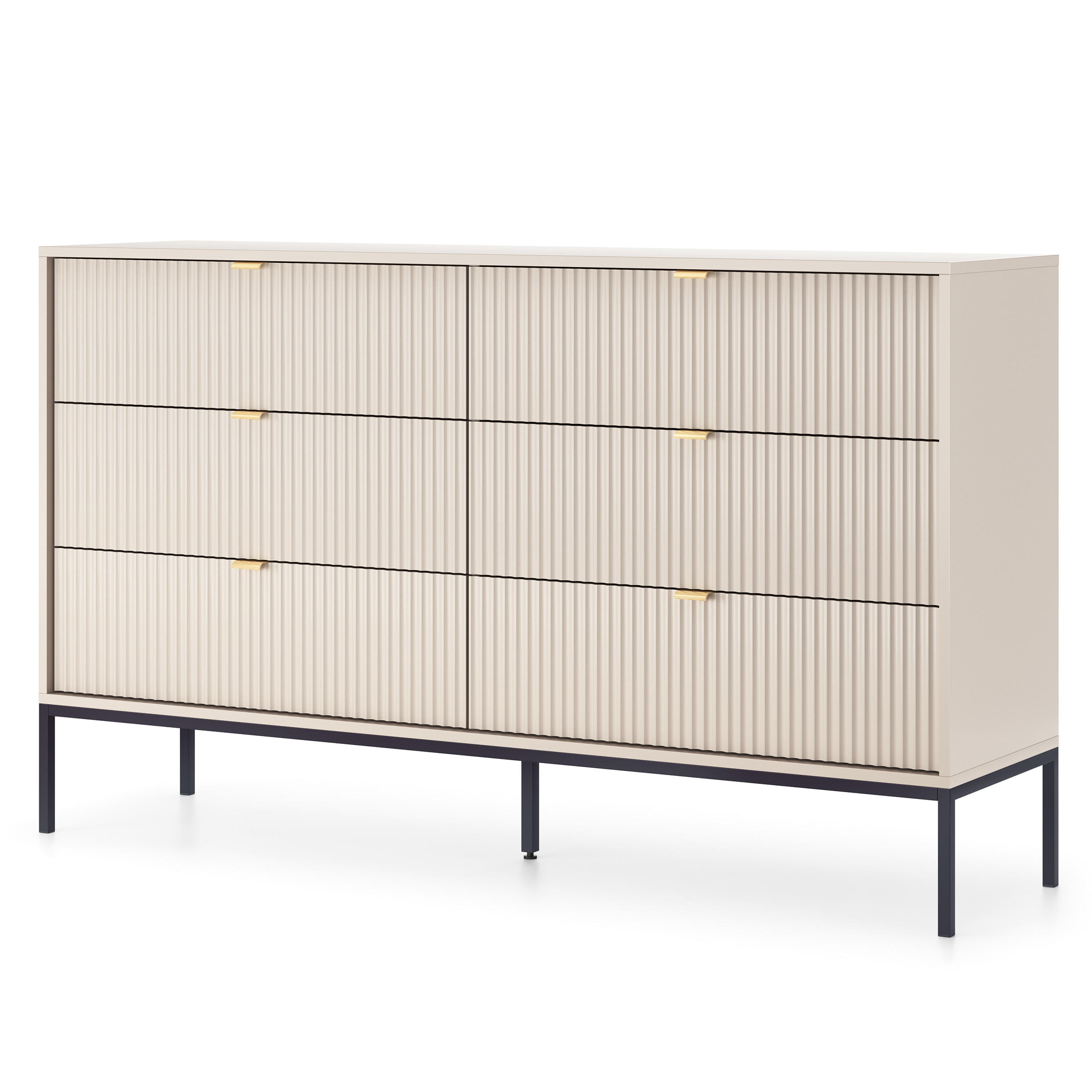 SIDEBOARD STELLARE 154/91/39cm mit 6 Schubladen Kaschmir - Kaschmir/Goldfarben, Holzwerkstoff (154/91/39cm) - MASSENO