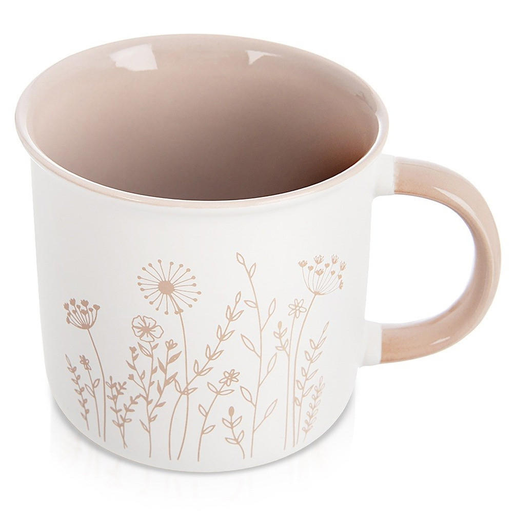 PORZELLANBECHER FLORAL, Porzellan, weiß/beige, 400 ml - Beige, Keramik (0.4L) - Orion 