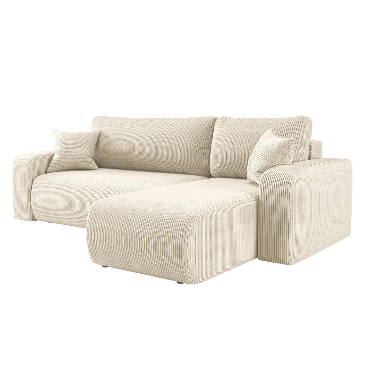 ECKSOFA L-FORM Schlaffunktion Und Bettkasten Eckcouch MILANO L Stoff Dicker Cord Ecru Rechts - Ecru, Holz/Textil (244/142cm) - Kaiser Möbel