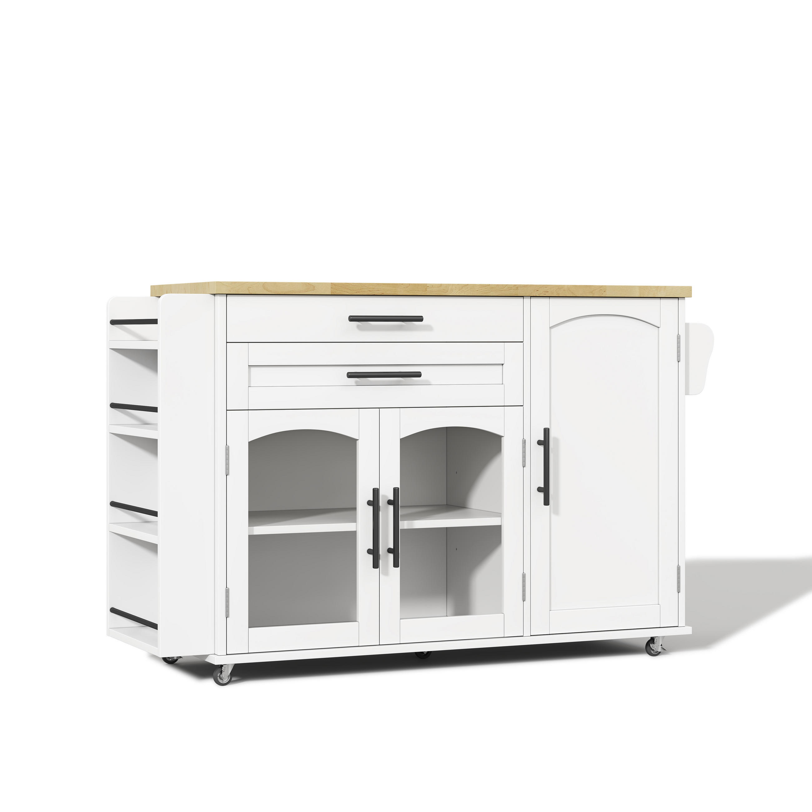 KÜCHENINSEL DE-41369 120/45-70/90 cm, klappbare Arbeitsplatte, 5 Rollen Weiß - Weiß, Holzwerkstoff (138/90/70cm) - ComfortXL