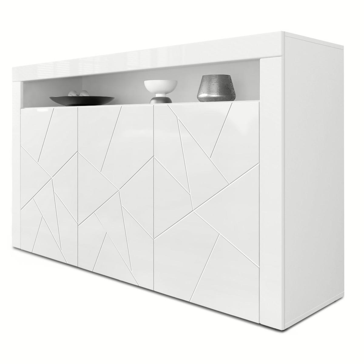 SIDEBOARD Valencia Fronten in Weiß Hochglanz Element mit 3D Struktur - Opal, Holzwerkstoff (155/46/40cm) - Vladon