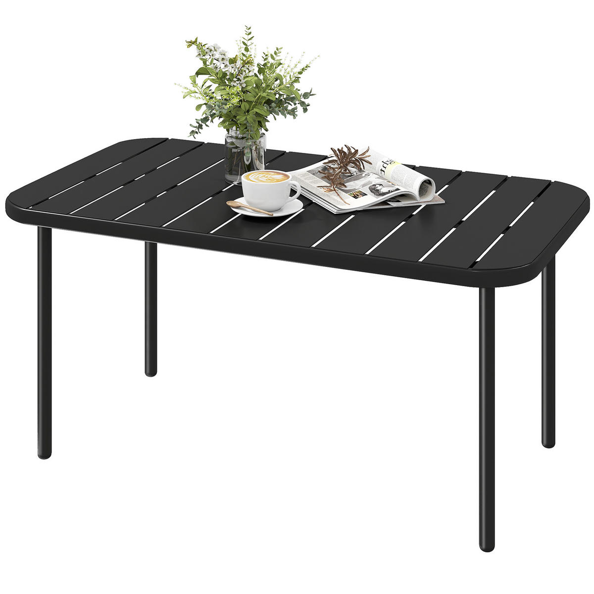 GARTENBEISTELLTISCH DE-14224 verzinkter Stahl mit Lattenrost Schwarz - Schwarz, Metall (90/50/43cm) - ComfortXL