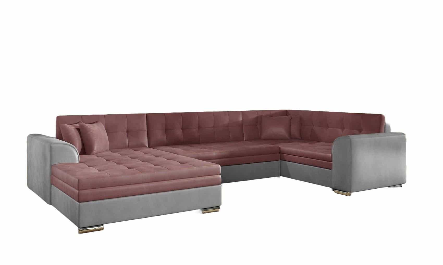WOHNLANDSCHAFT mit Schlaffunktion, Monolith-Stoff - Chromfarben/Rosa, Textil/Metall (189/78/338cm) - Eltap
