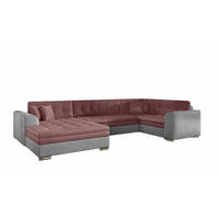 WOHNLANDSCHAFT mit Schlaffunktion, Monolith-Stoff - Chromfarben/Rosa, Textil/Metall (189/78/338cm) - Eltap