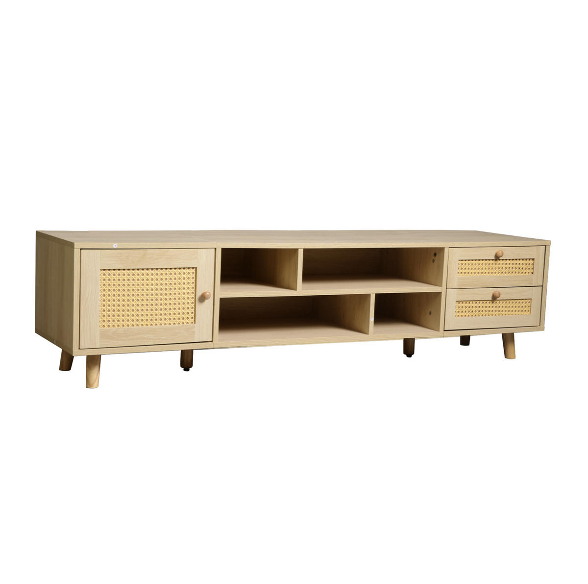 LOWBOARD 160/39/40.5 cm eichefarben aus Spanplatte mit Rattanfronten und Kabelführung - Naturfarben, Holzwerkstoff (39/40.5/160cm) - OKMYHOME