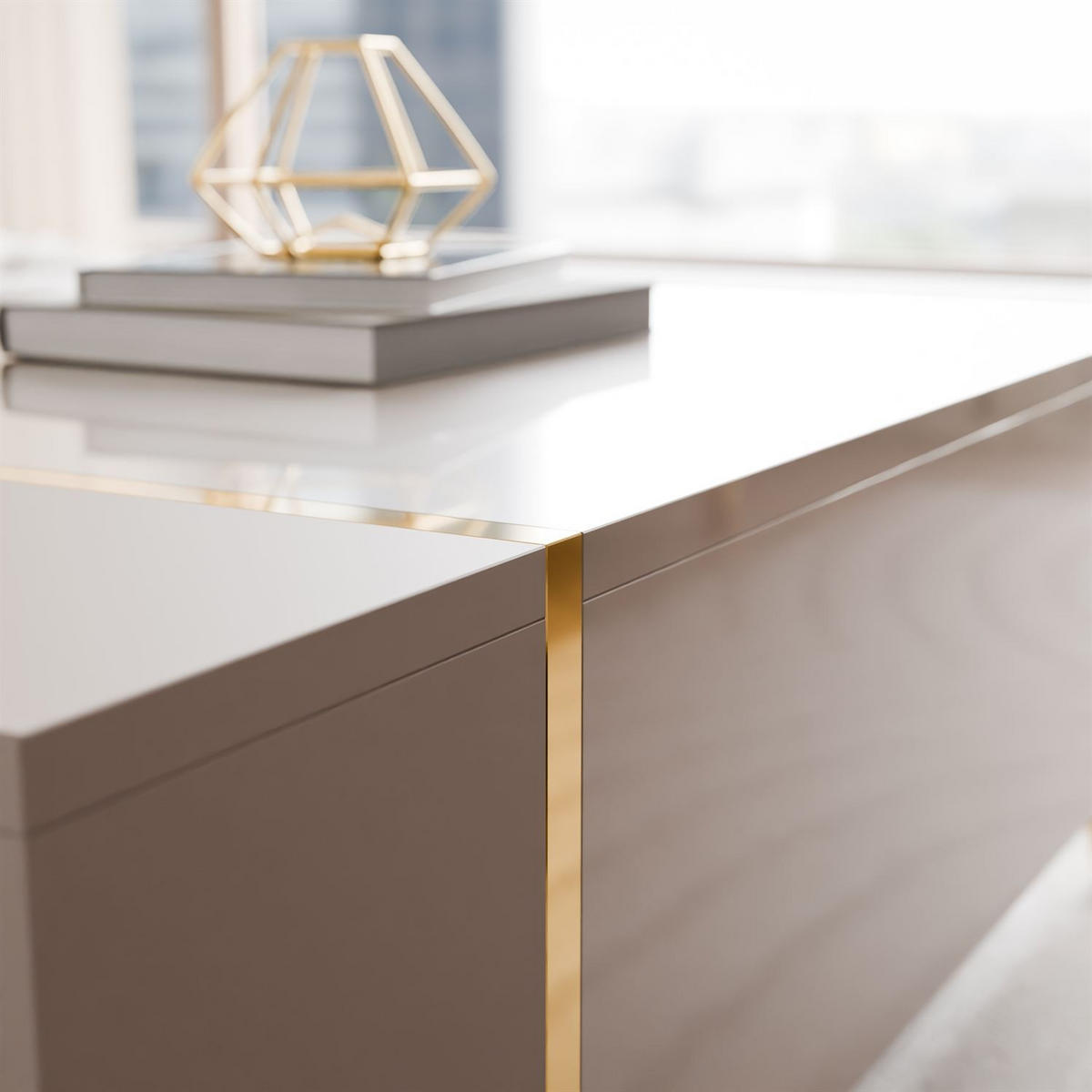 COUCHTISCH ONYX Kaschmir auf goldenen Beinen Hochglanz - Kaschmir, Holzwerkstoff (65/104/41.5cm) - Lookway