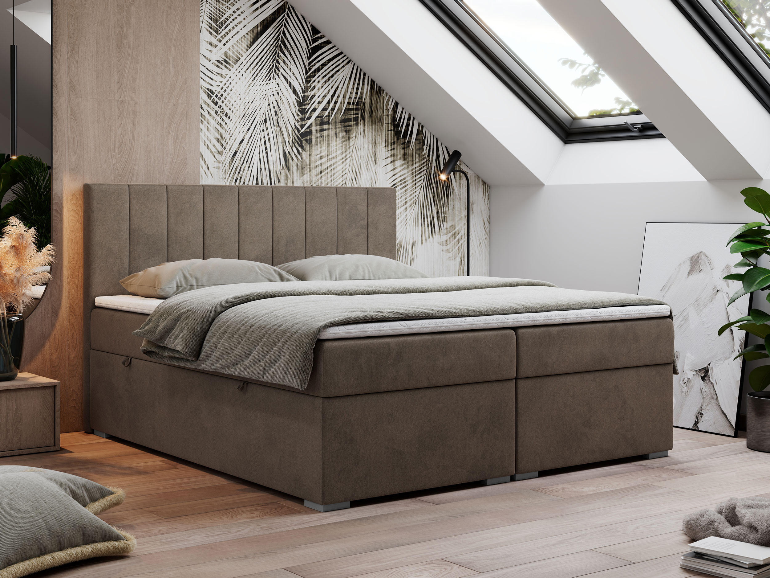 BOXBETT LOPE 140/200 - Braun Velvet - H3 - Braun, Holz/Textil (140/200cm)