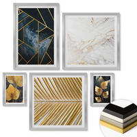 WANDBILDER 5er Set - 50x50 cm & 20x30 cm & 40x60 cm Silberner Rahmen - Moderne Pflanzenmuster - Silberfarben, Kunststoff (40/60cm) - ArtPrintCave