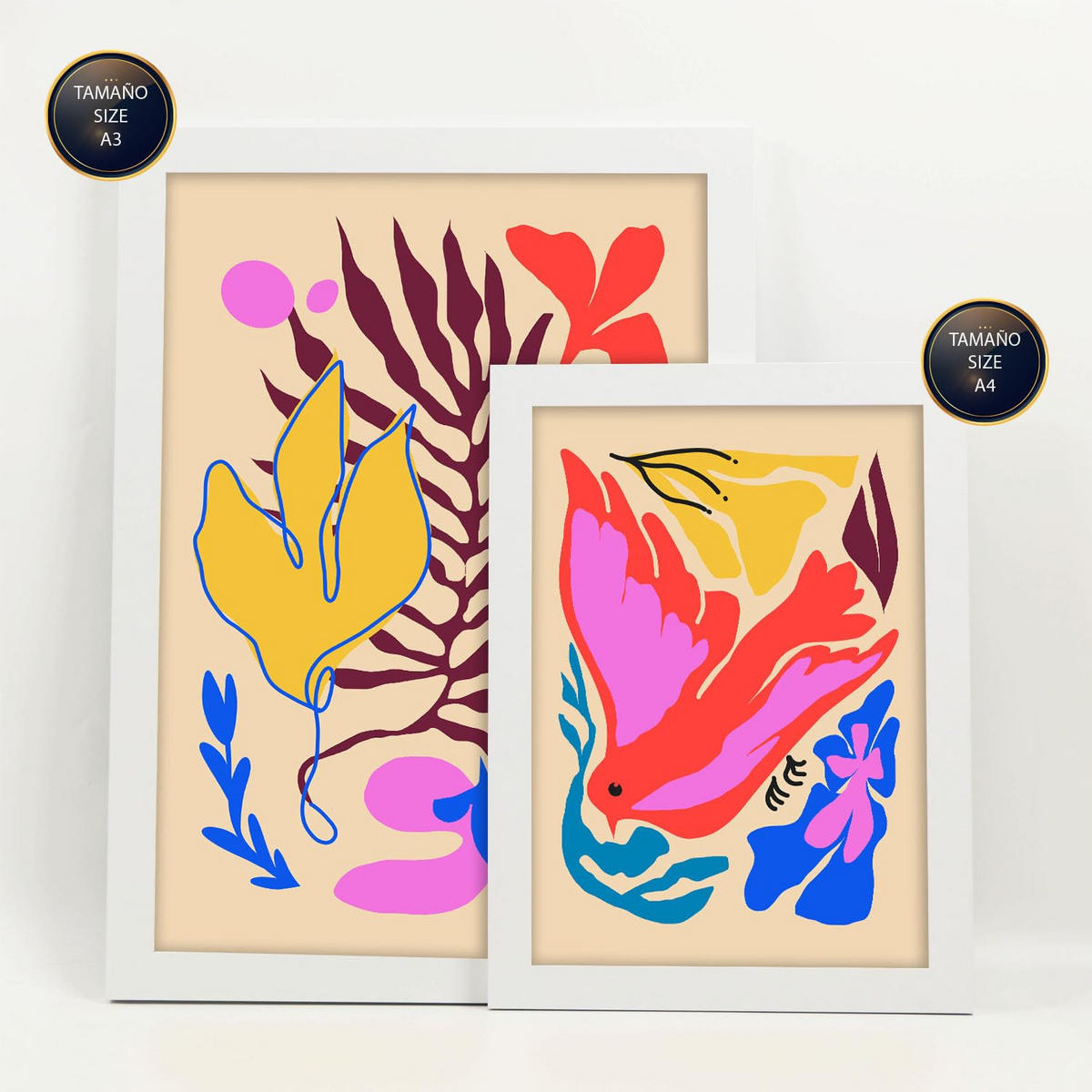 POSTER Set Mit 6 Malerisch 1 In Tiere Abstracts Ästhetische Dekorative Gemälde Für Ihr Wohnzimmer, Schlafzimmer, Zuhause A3 & A4 Weißer Rahmen - Weiß, Papier (29/3cm) - Nacnic
