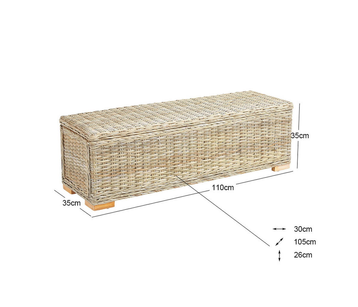 SITZBANK Rattan Braun - Braun, Holz (110/35/35cm) - Nordlys