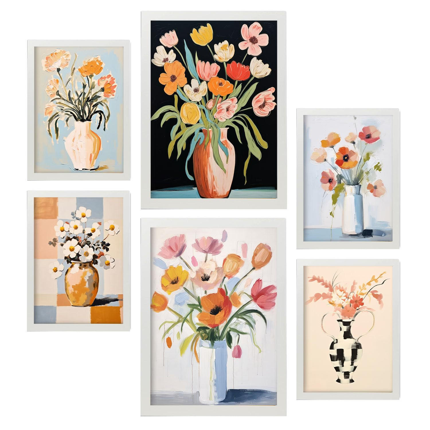 POSTER Set Mit 6 Blumenvasen A3 & A4 Weißer Rahmen - Weiß, Papier (29/3cm) - Nacnic