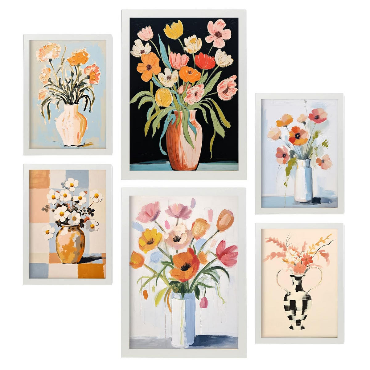 POSTER Set Mit 6 Blumenvasen A3 & A4 Weißer Rahmen - Weiß, Papier (29/3cm) - Nacnic