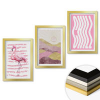 WANDBILDER 3er Set - 20x30 cm Goldrahmen - Pastelllandschaft mit rosa Flamingos - Goldfarben, Kunststoff (20/30cm) - ArtPrintCave