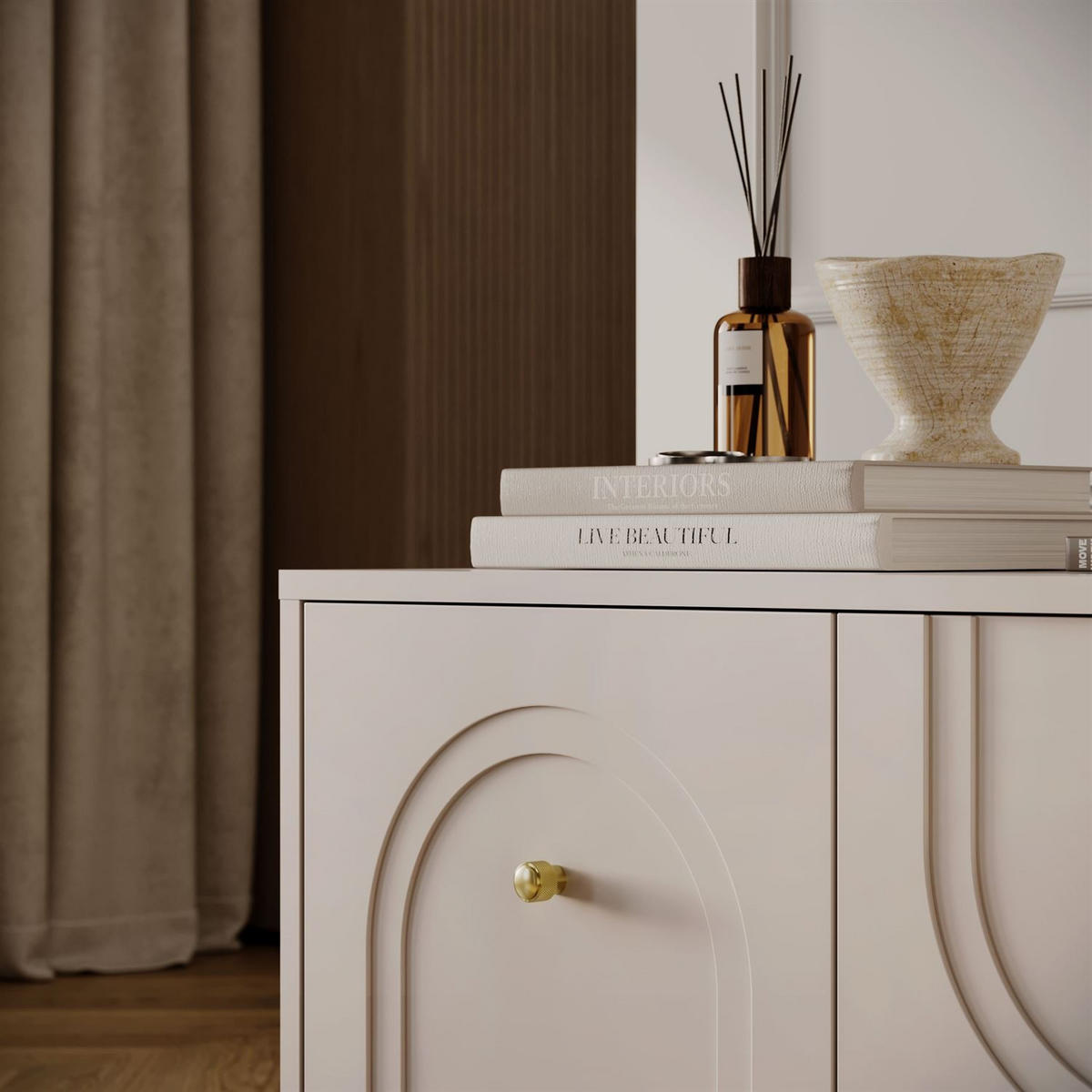 TV-SCHRANK LIBERTY auf Holzbeinen kaschmirfarben - Kaschmir, Holzwerkstoff (154/53.5/39cm) - Lookway