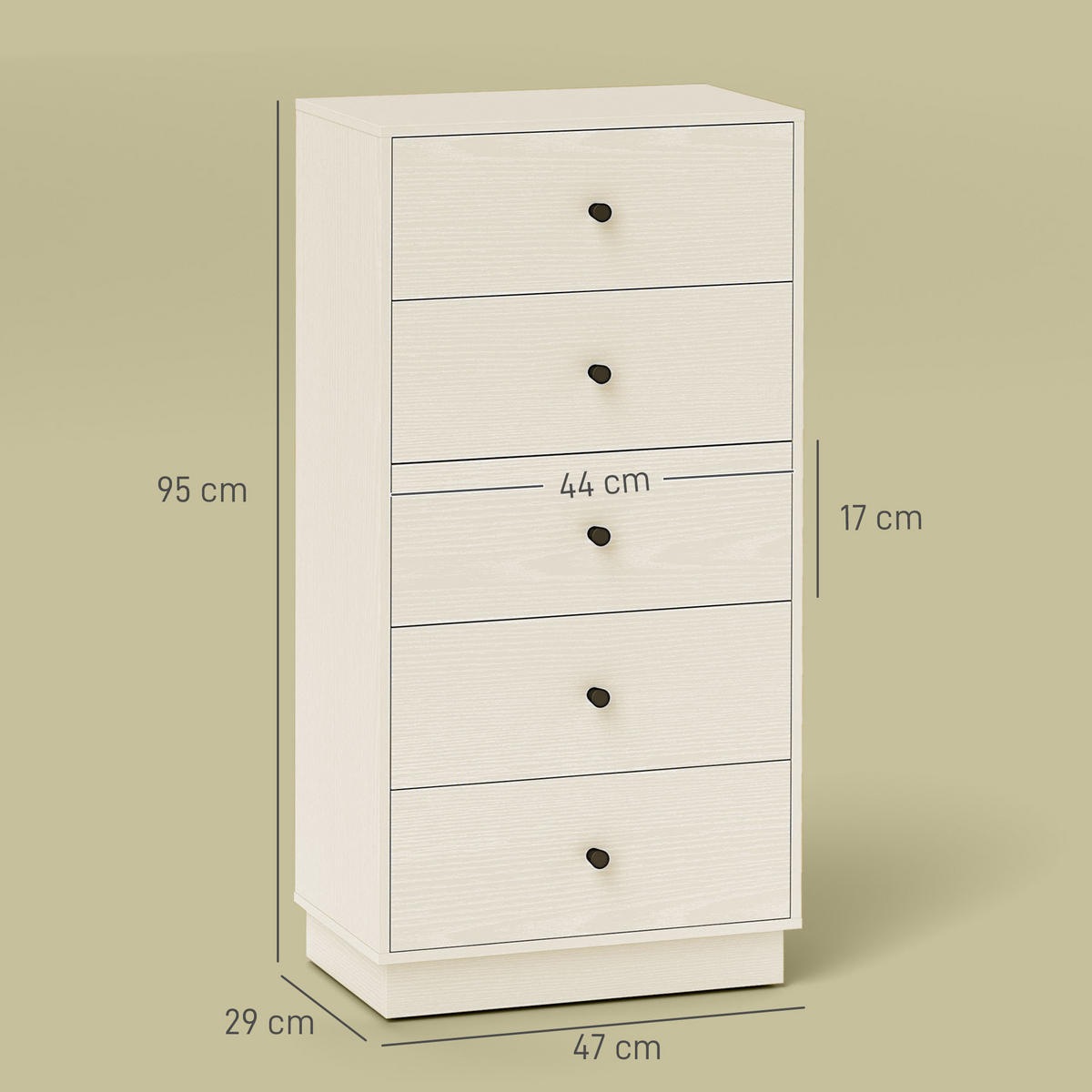 KOMMODE Creme 47/29/95 cm - Creme, Holzwerkstoff (47/95/29cm) - PANGIVO