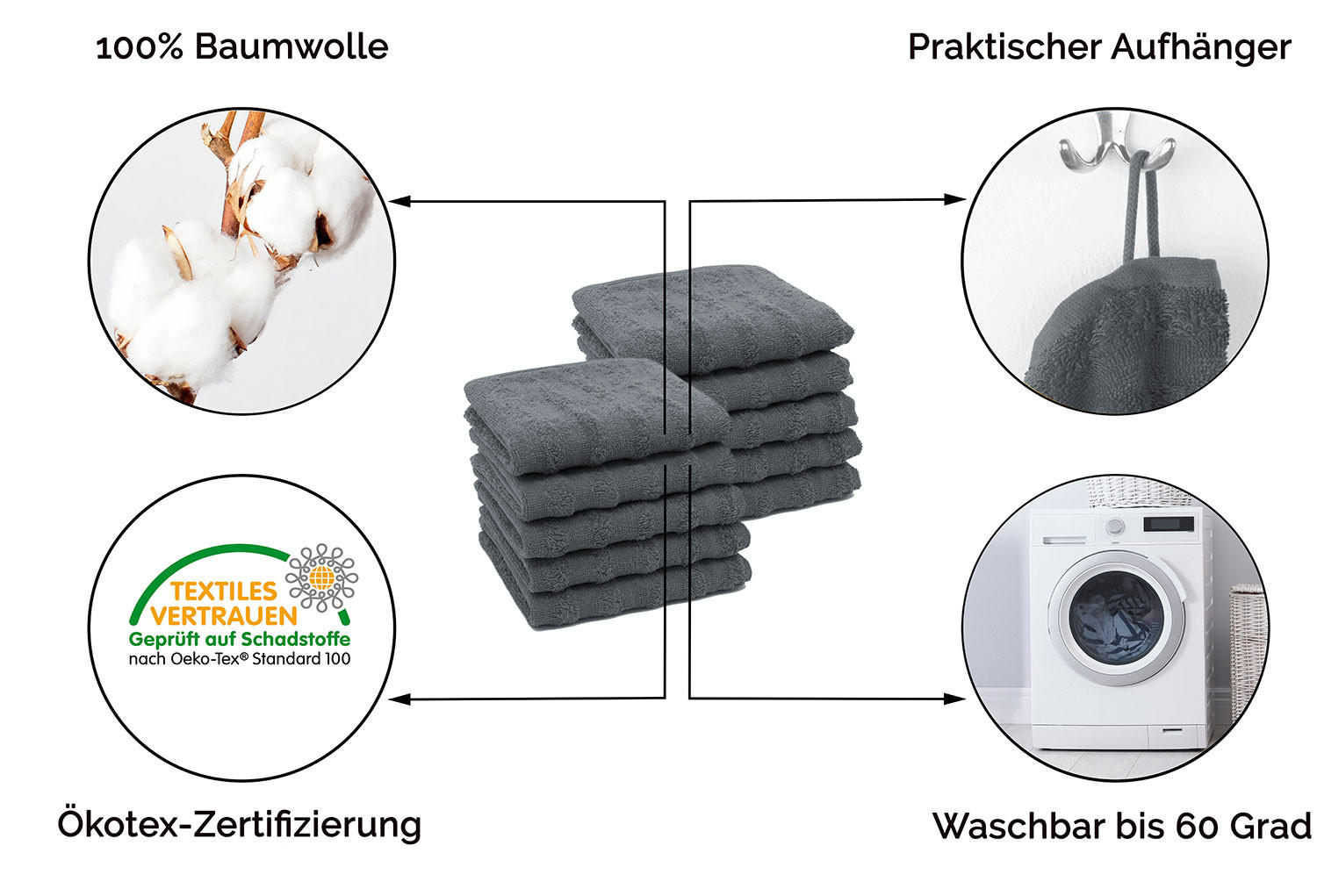 GÄSTETÜCHER, 10er-Set, 30x50 cm, 100% Baumwolle, Grau - Graphitfarben, Textil (30/50cm) - Zollner