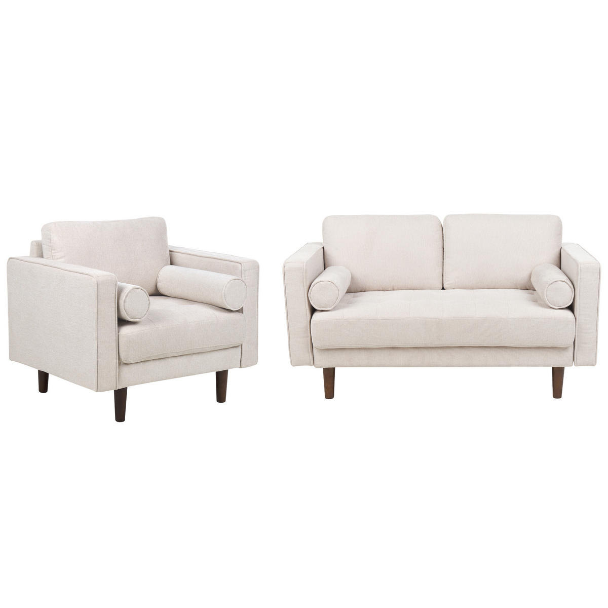 2-SITZER-SOFA Set mit Sessel hellbeige Nurmo - Dunkelbraun/Beige, Textil (74/78/140cm) - Beliani