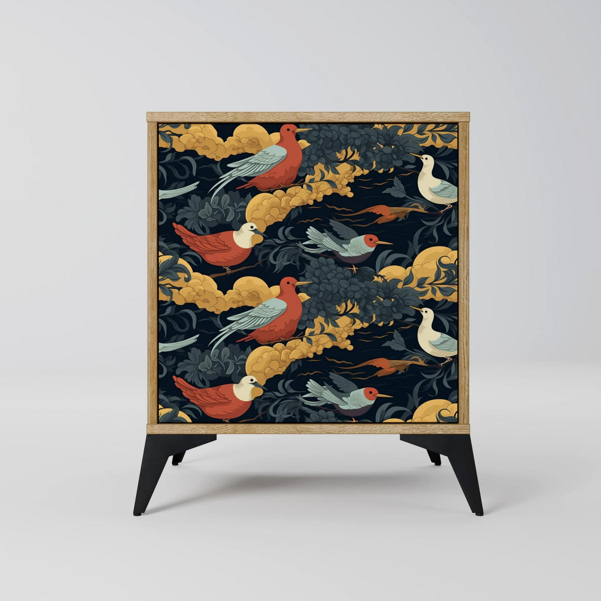 SIDEBOARD FOWLY DAZE, Eichefarben, 57,5x42x70,5 cm, Schwarze Metall-Sternfüße - Eichefarben/Multicolor, Holzwerkstoff/Metall (57.5/70.5/42cm) - SpaceRebels