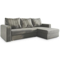 ECKSOFA CARL Hellgrau Plüsch-Stoff mit Schlaffunktion - Hellgrau, Holz (236/150cm) - MASSENO