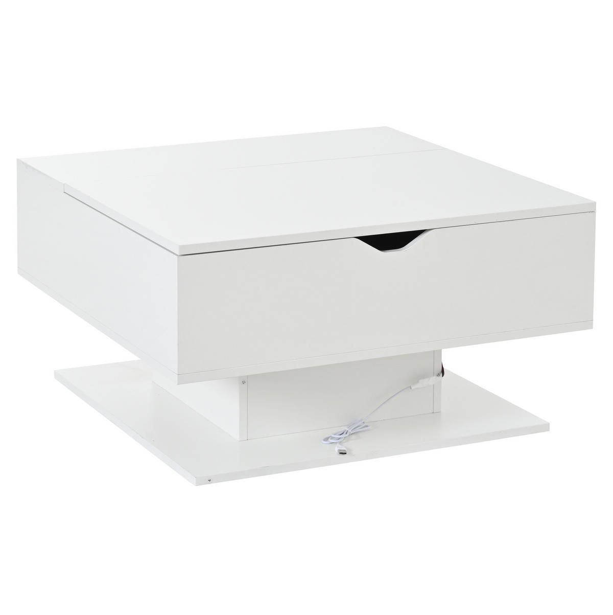 COUCHTISCH höhenverstellbar 80 x 75 x 40 cm Hochglanz Weiß mit Stauraum - Weiß, Holzwerkstoff (80/75/40cm) - Meubliv