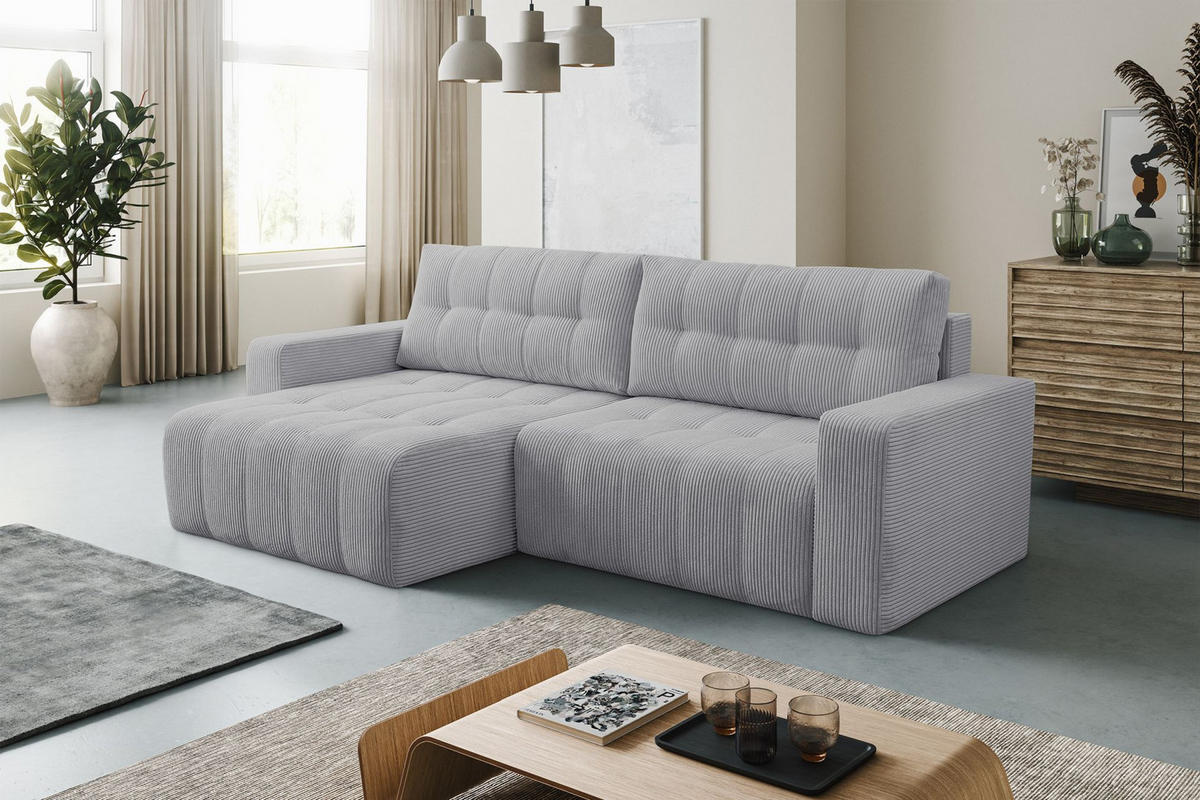 ECKSOFA Maillo Hellgrau Cord - Hellgrau/Schwarz, Kunststoff/Textil (245/143cm) - Selsey