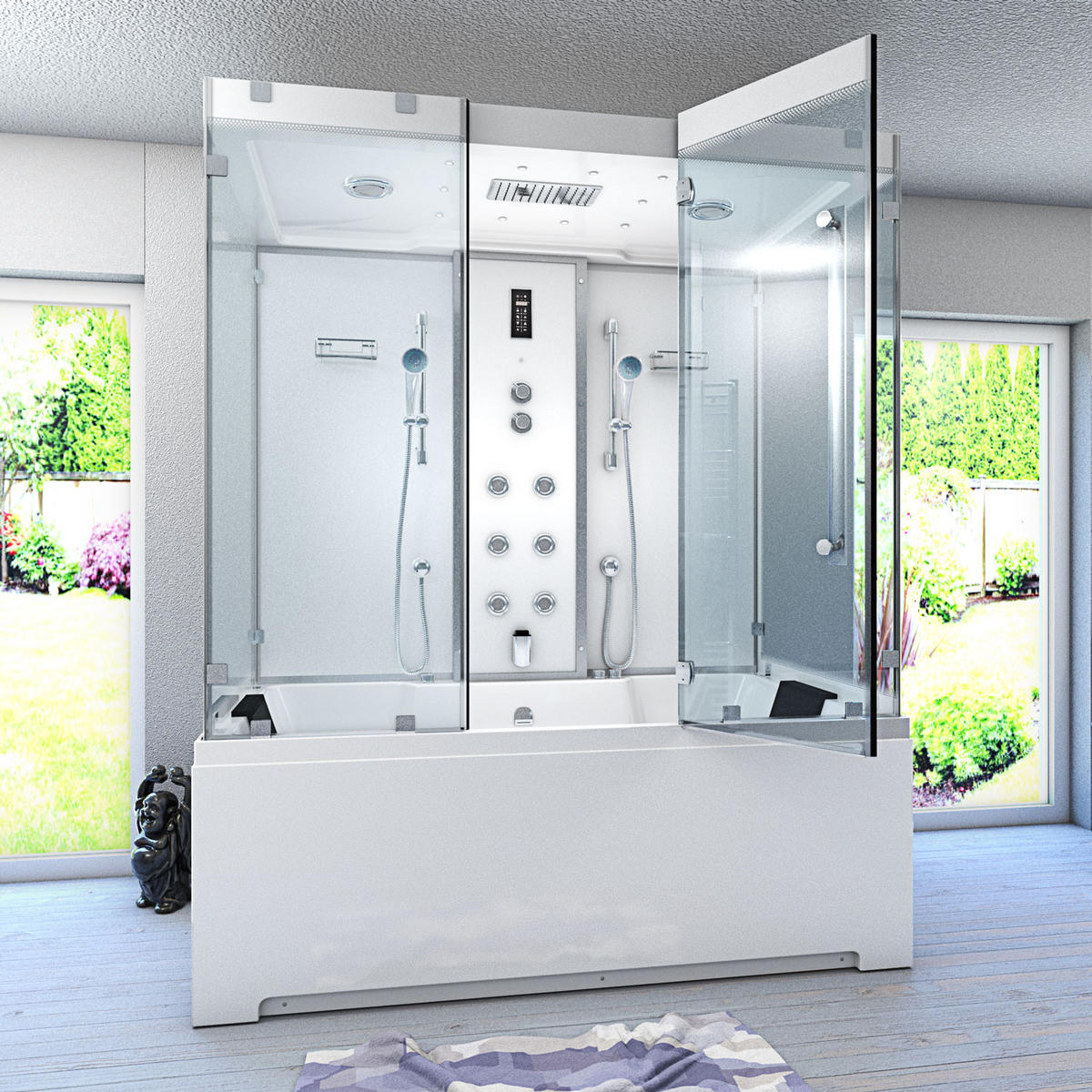 DAMPFDUSCHE Whirlpool K80-WS-EH-B-SC - Weiß, Glas/Kunststoff (180/100/228cm) - AcquaVapore by Sandra Jentho