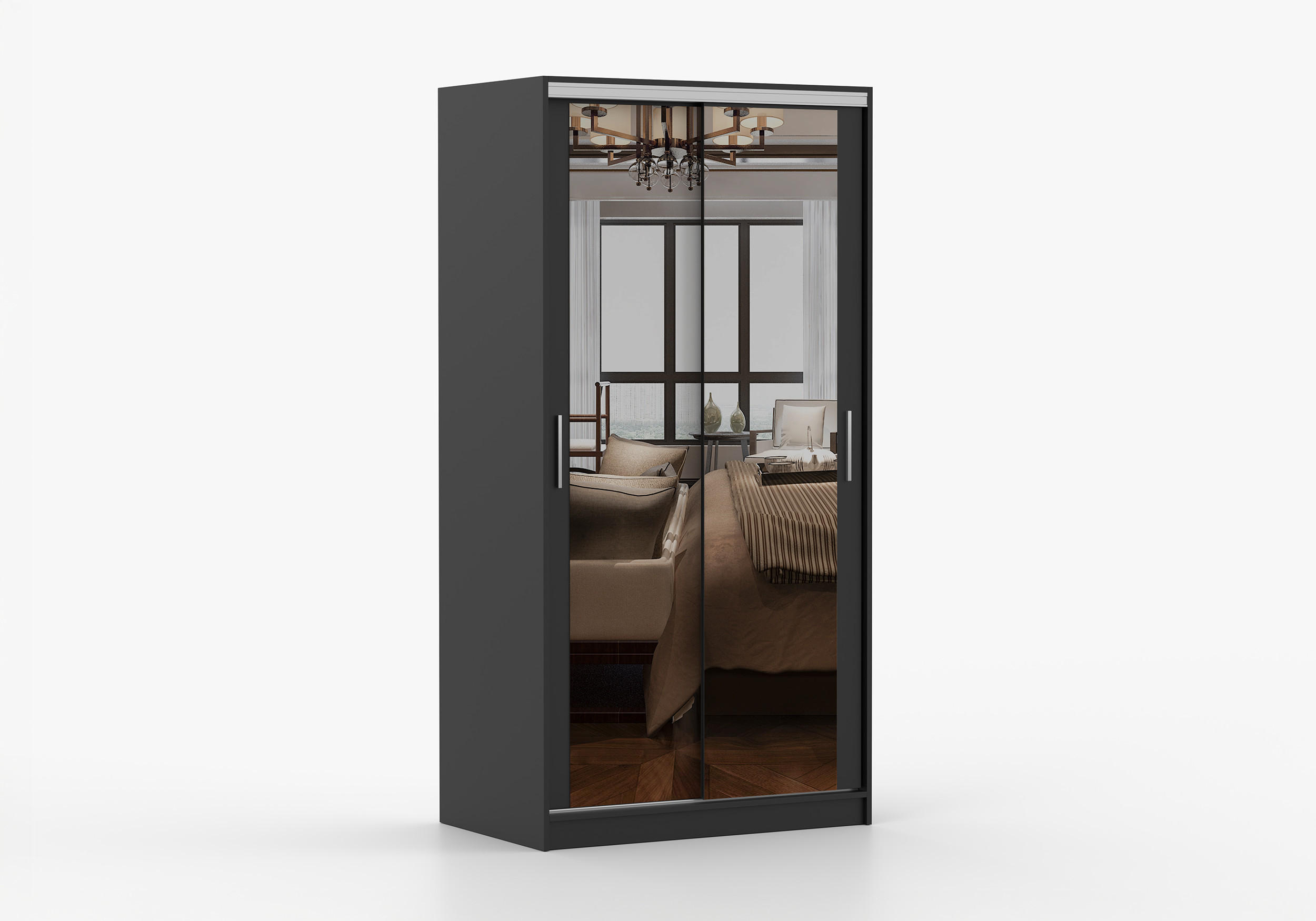 imoebel24 Schwebetürenschrank Schwarz 100x201x58 cm
