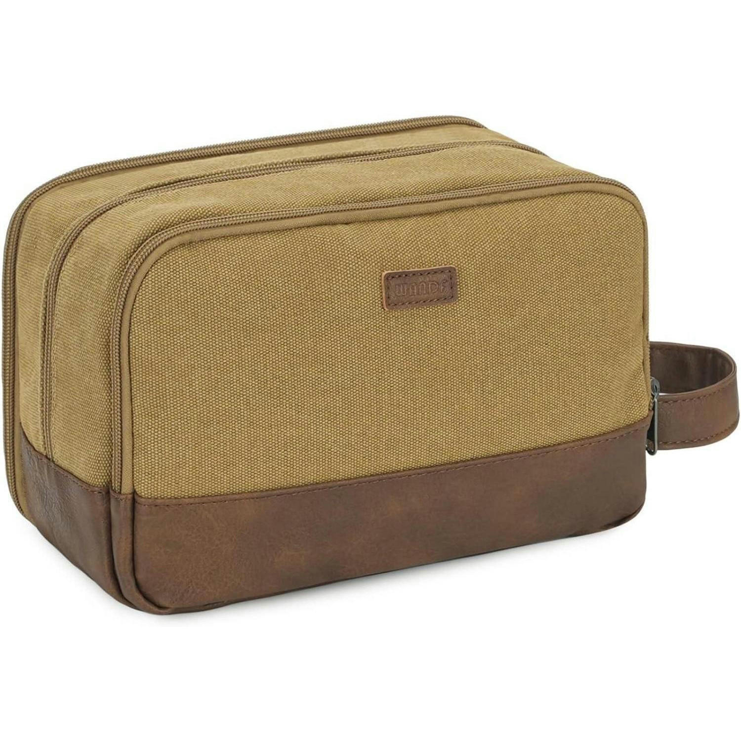 KULTURTASCHE Herren Canvas Braun - Olivgrün, Textil (4.5/18.2/28.2cm)