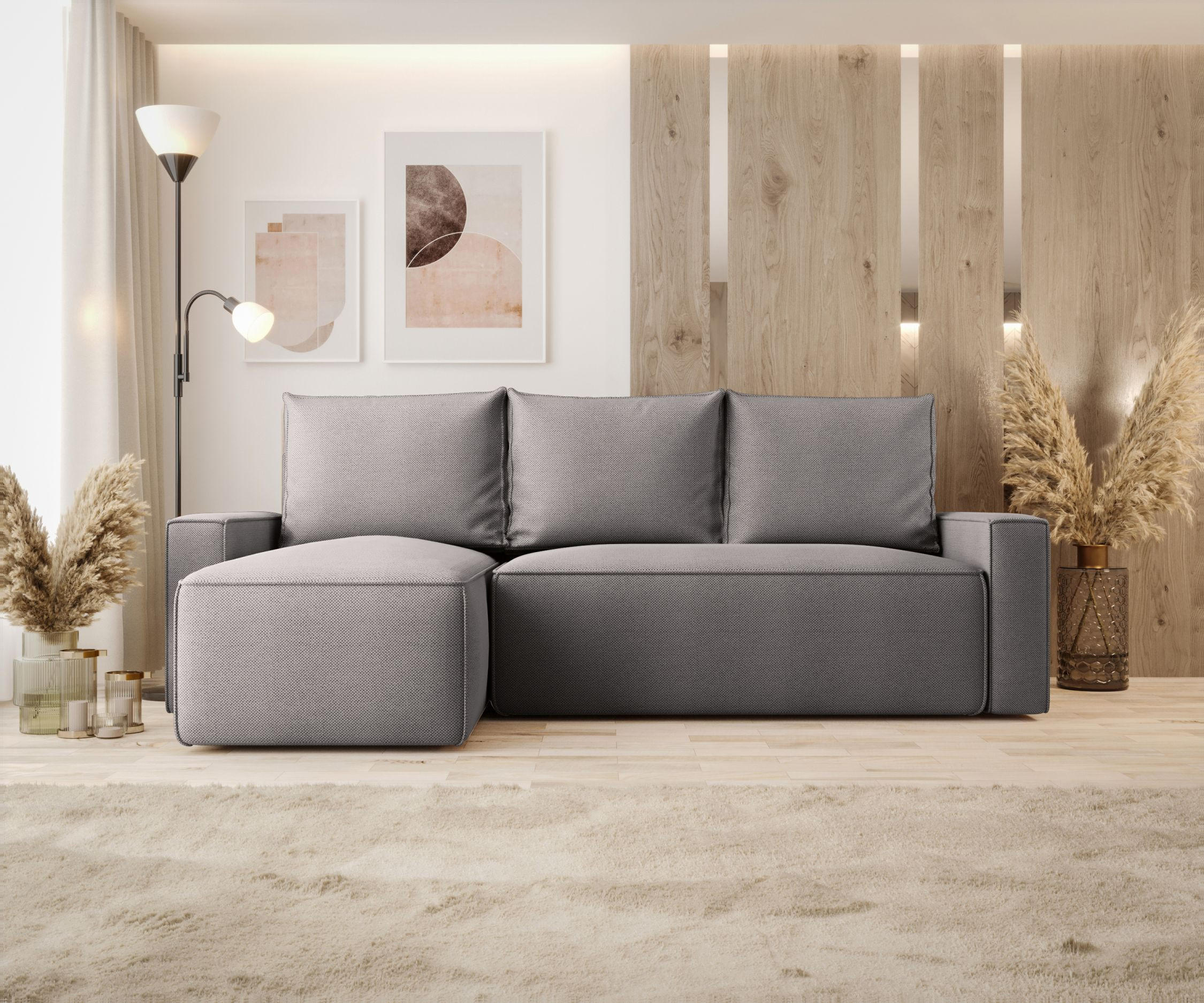 ECKSOFA mit Schlaffunktion SAVIO Curio 83 Links - Grau, Textil (232/140cm) - Bedante