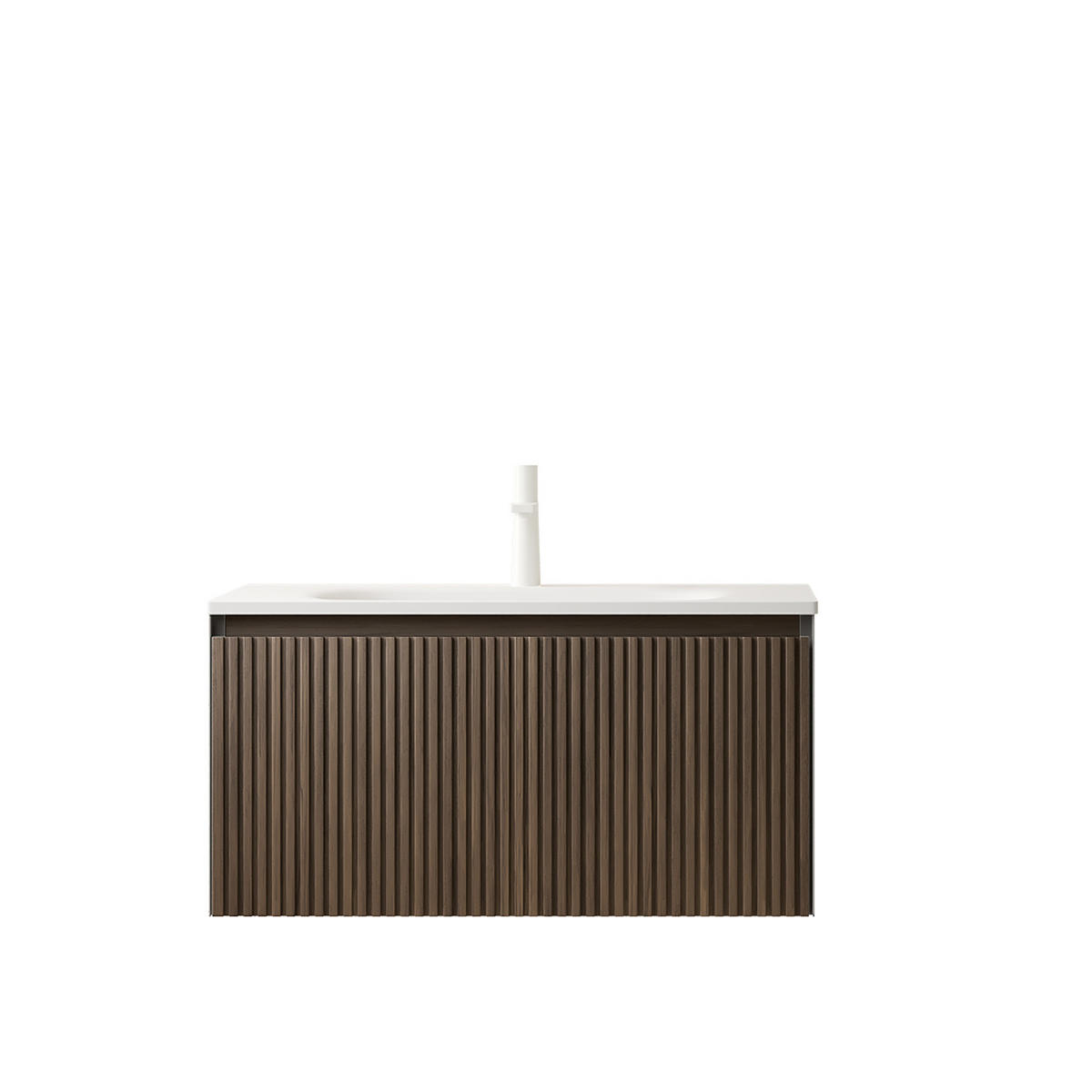 WASCHTISCHKOMBI 80x46x41.8cm Brown Oak/Weiß mit Harzbecken & Schwebe-Design - Braun, Keramik (80/41.8/46cm) - Modfu