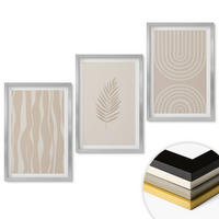 WANDBILDER 3er Set - 40x60 cm Silberner Rahmen - Beige Pflanzenmuster - Silberfarben, Kunststoff (40/60cm) - ArtPrintCave