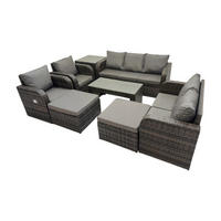GARTENSOFA SET mit rechteckigem COUCHTISCH Polyrattan 9-Sitzer Dunkelgrau - Dunkelgrau/Grau, Glas/Kunststoff - Fimous