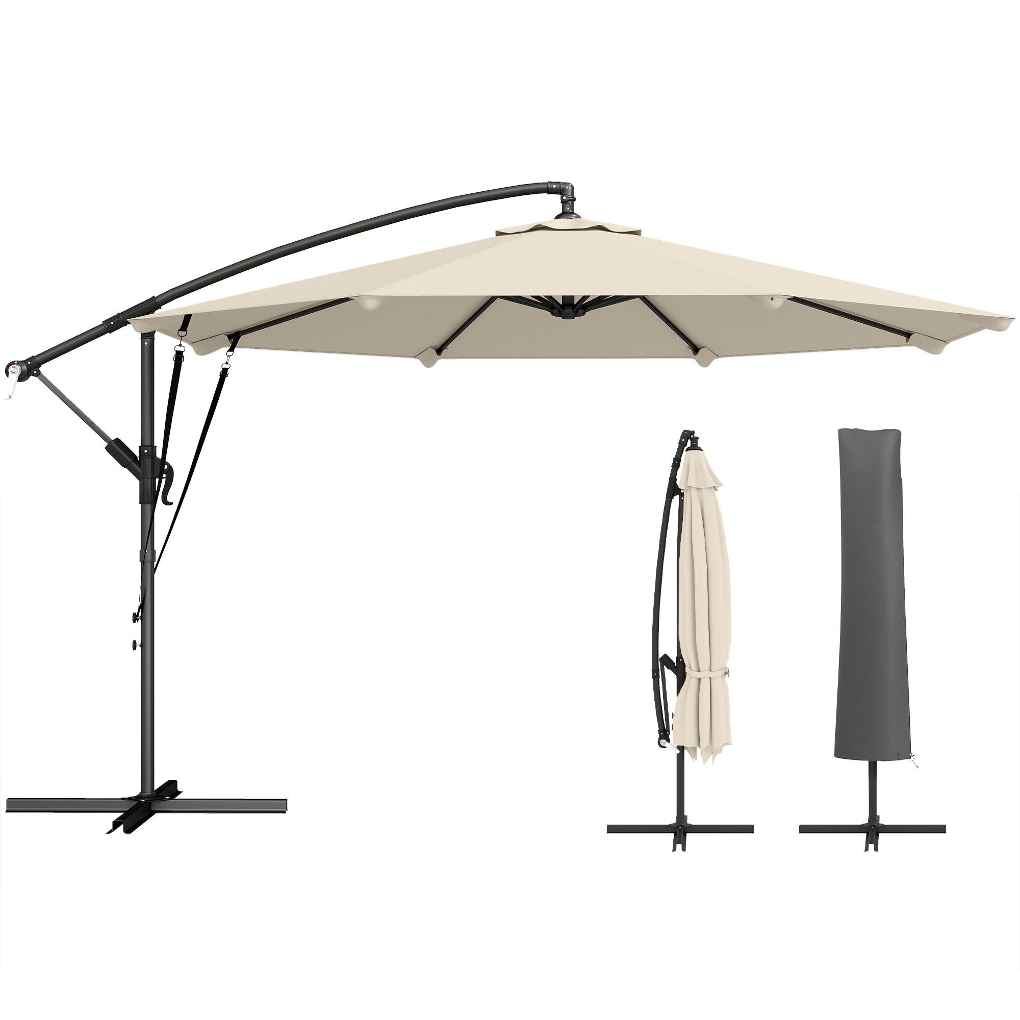 AMPELSCHIRM DE-05617 Neigbar mit Kurbel, Windseilen & Schutzhülle Cremeweiß - Creme, Textil/Metall (295/295cm) - ComfortXL
