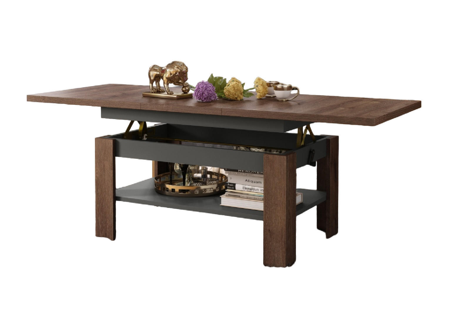 COUCHTISCH rechteckig Eiche dunkel - Anthrazit ausziehbar höhenverstellbar - Anthrazit/Braun, Holzwerkstoff (65/130/58cm) - designimpex