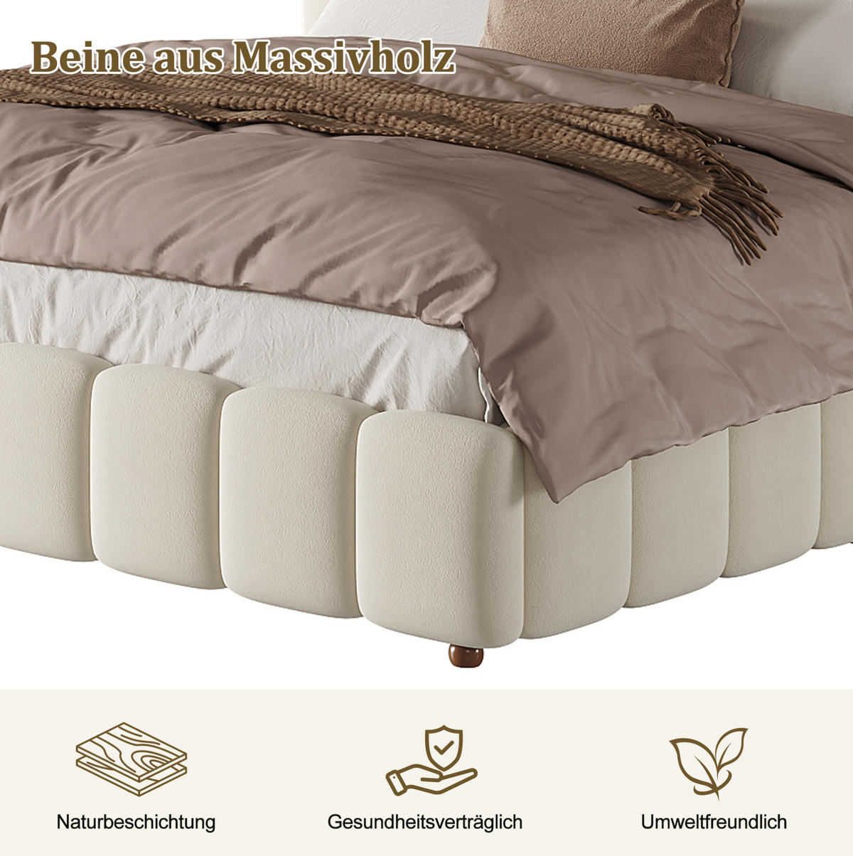 POLSTERBETT aus Samt 180x200 cm Beige mit hydraulischem Bettkasten und Lattenrost - Beige, Textil (180/200cm) - Modfu