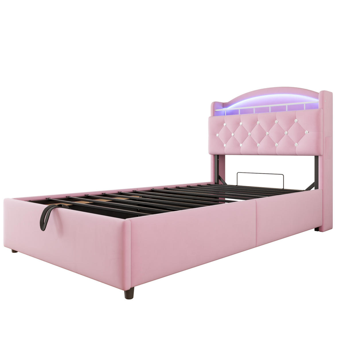 ČALÚNENÁ posteľ z látky 90x200 cm ružová s LED osvetlením, USB-C a úložným priestorom - pink, textil (90/200cm) - Modfu
