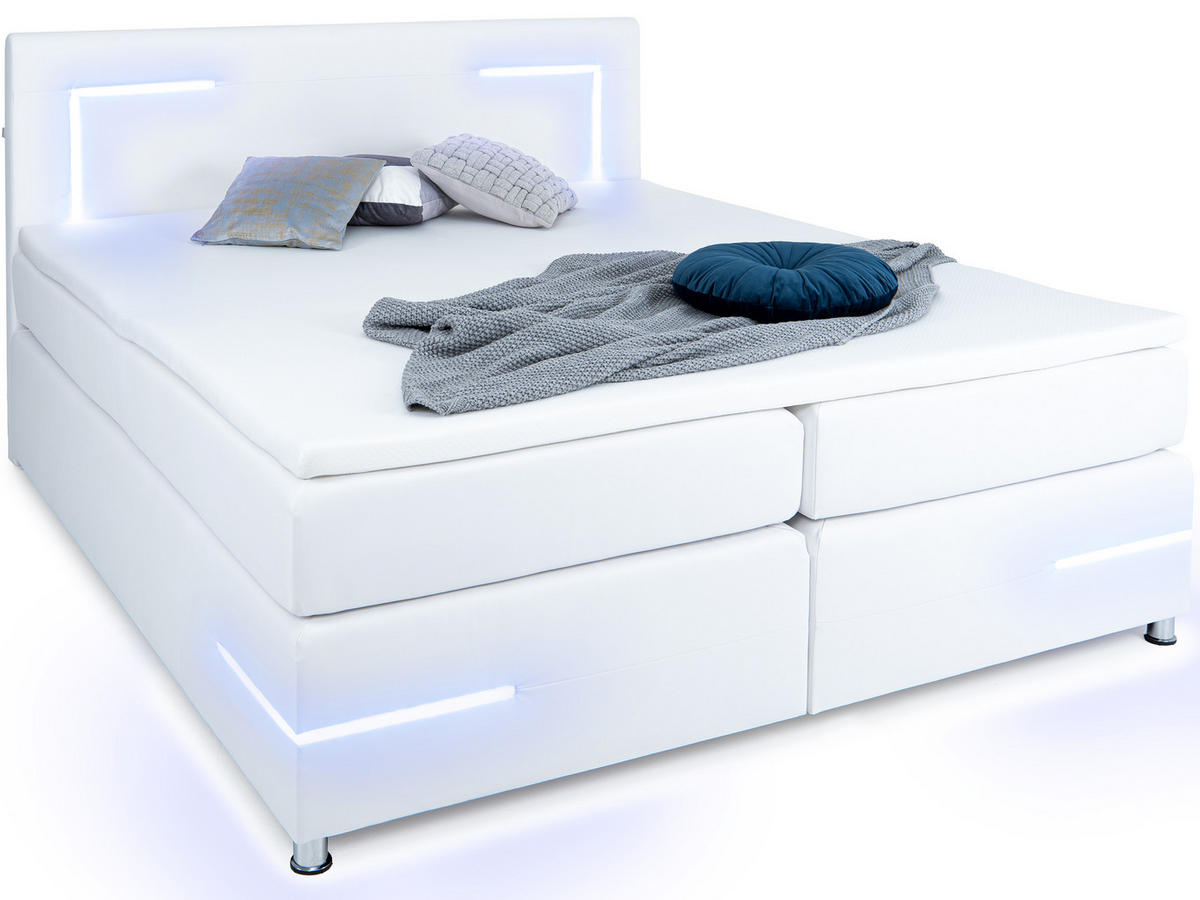 BOXSPRINGBETT Lights 2.0 Weiß 160/200 cm H2/H3 Kunstleder - Weiß, Textil (160/200cm) - wonello