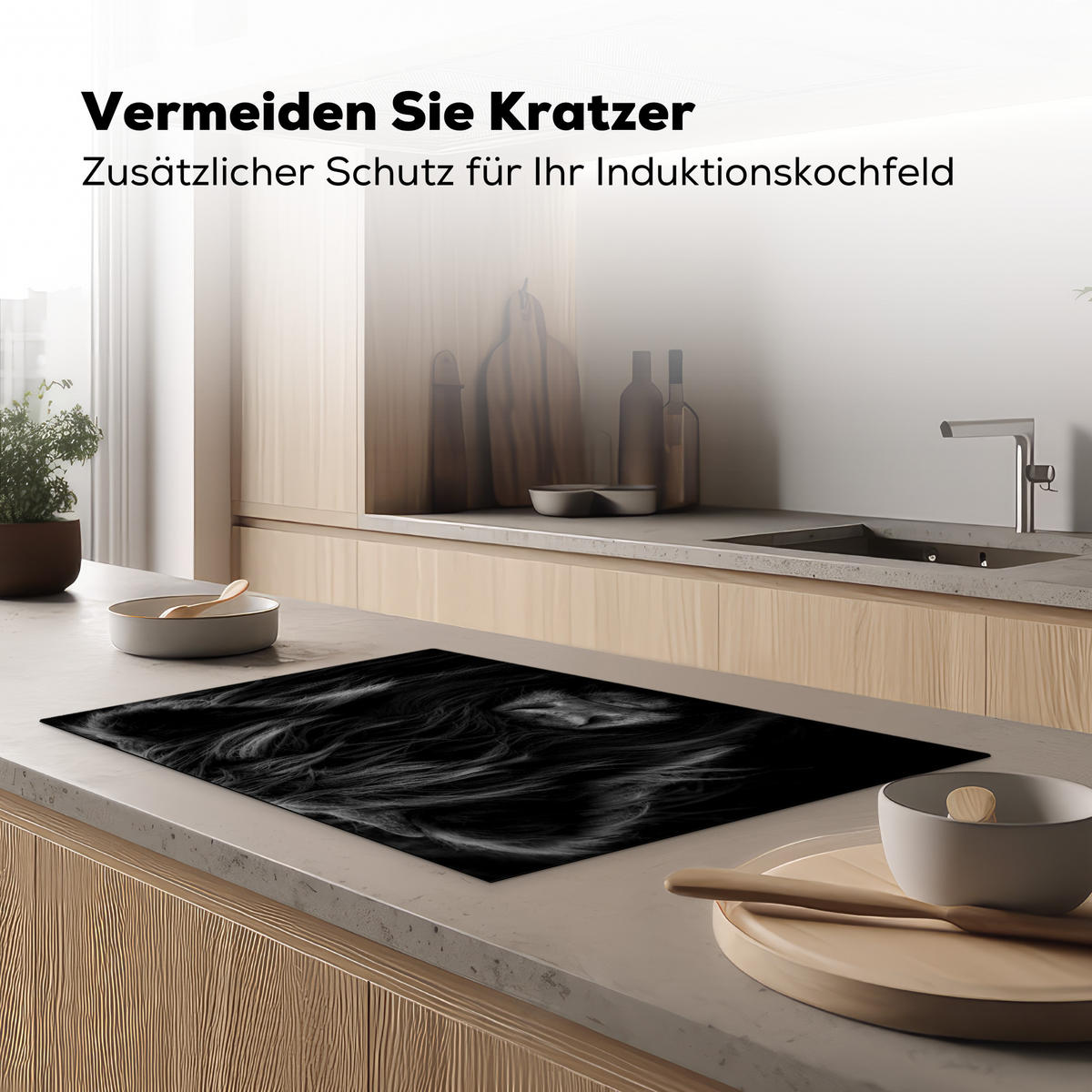 HERDABDECKPLATTE Schottischer Highlander - Kuh - Schwarz - Weiß - Tiere Induktionsmatte 81x52 cm - Schwarz, Kunststoff (81/52/0.2cm) - MuchoWow