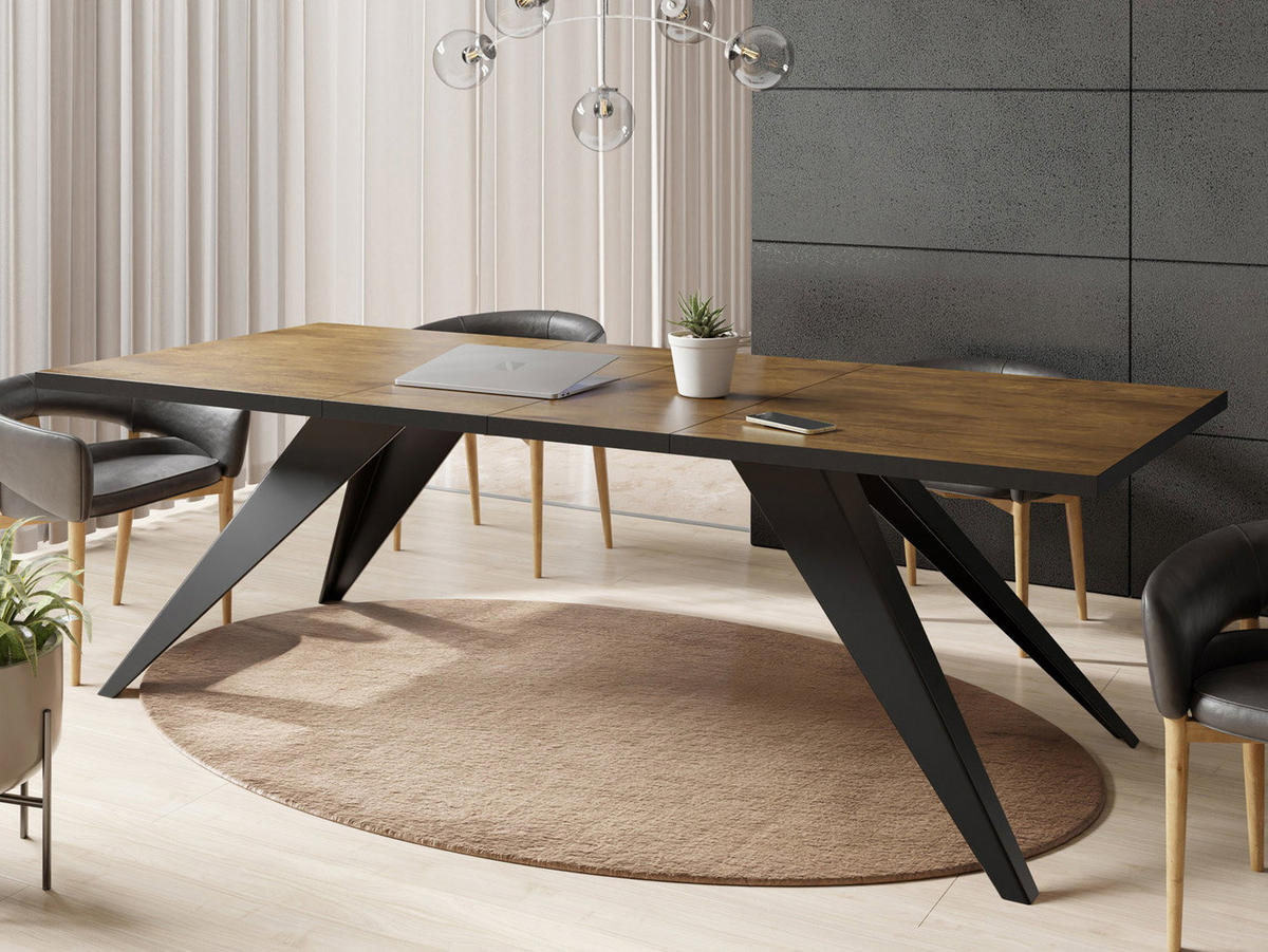 ESSTISCH Vance rechteckig ausziehbar, Lefkas Eiche 140-240/80/76 cm - Alteiche/Schwarz, Holzwerkstoff/Metall (80/240/76cm) - WFL GROUP