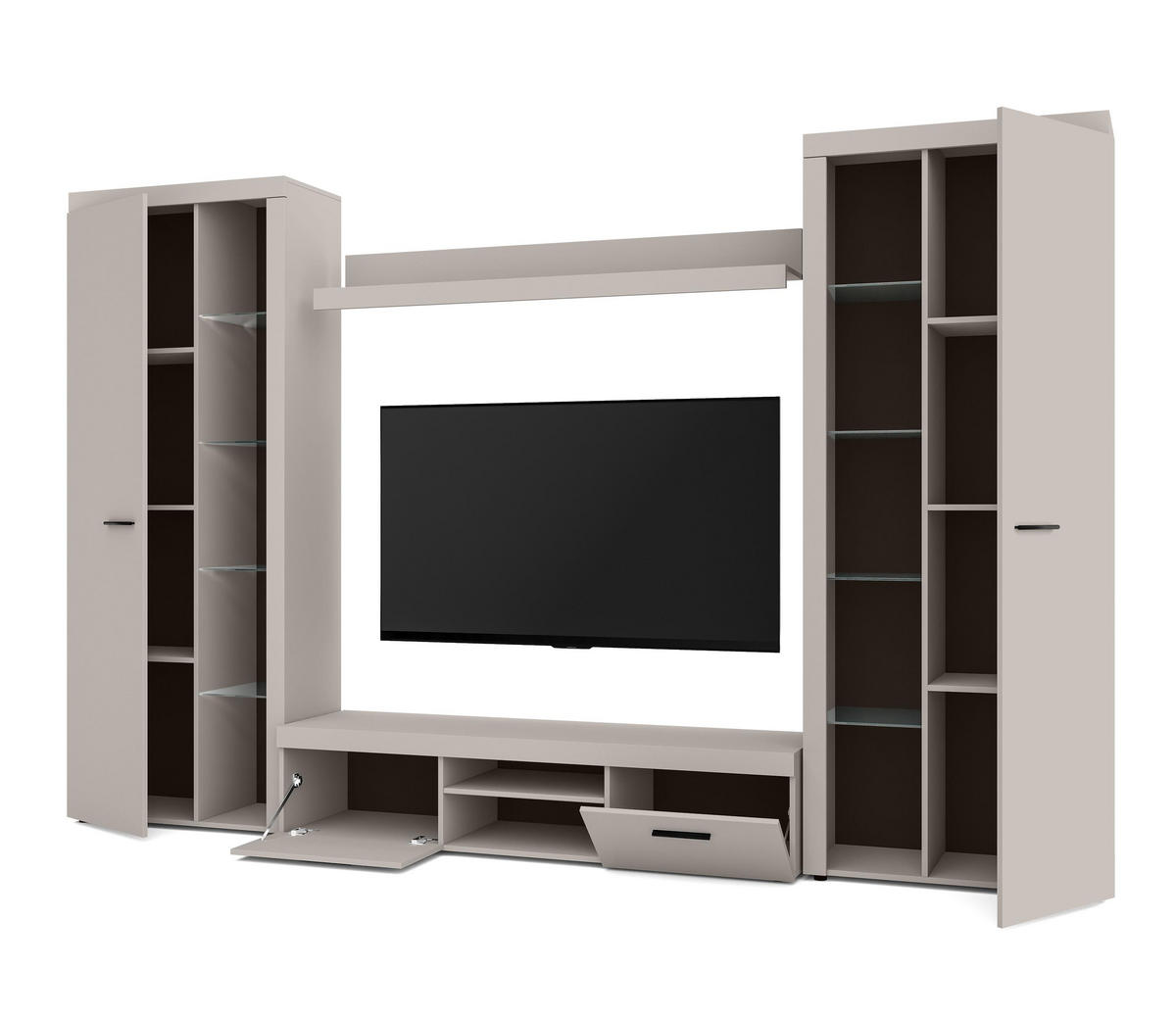 WOHNWAND Spacoro XL Beige 300/190/40 cm Viel Stauraum ohne LED - Beige, Holzwerkstoff/Kunststoff (300/190/40cm) - AX Living