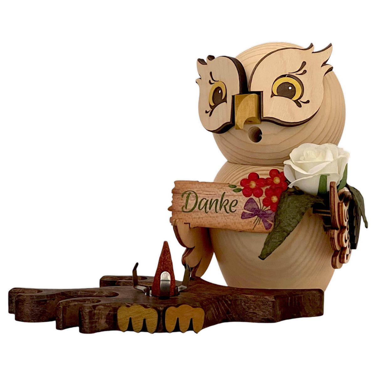 RAUCHFIGUR Eule mit Dankeschild 15 cm - Multicolor, Holz (10/15/10cm)