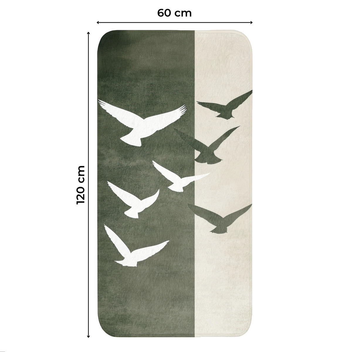 WC PŘEDLOŽKA Japandi - Pták - Zelený 60x120 cm - olivově zelená, textil/plast (60/1cm) - OnlyWow