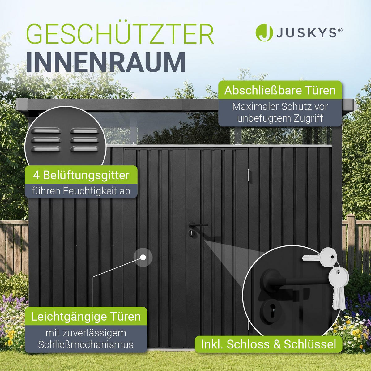 GERÄTEHAUS Luzern Anthrazit - Anthrazit, Metall (294/220/254cm) - Juskys