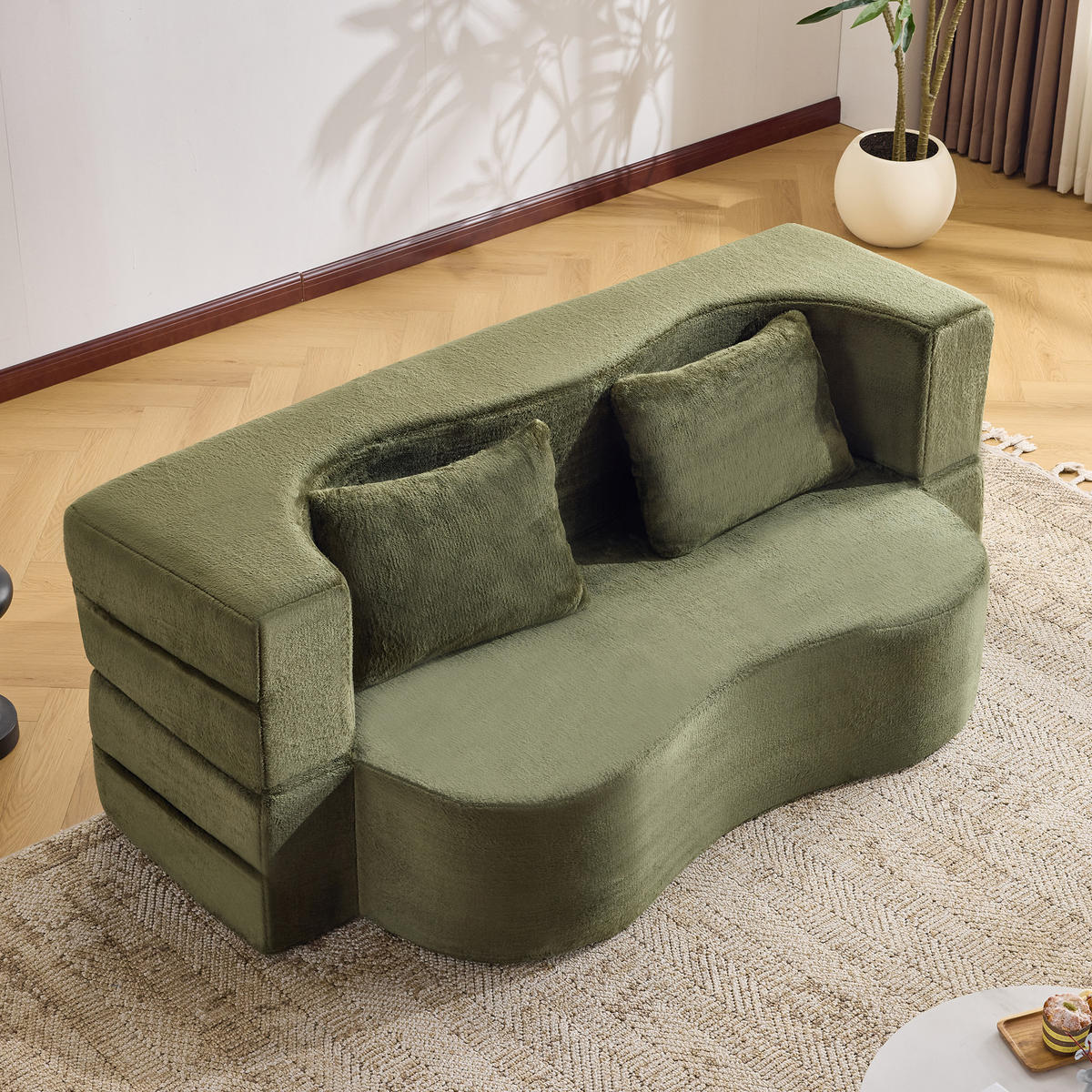 2-SITZER SCHLAFSOFA Mikrofaser Grün mit Klappfunktion und 2 Kissen - Grün, Textil (180/70/110cm) - WISHDOR