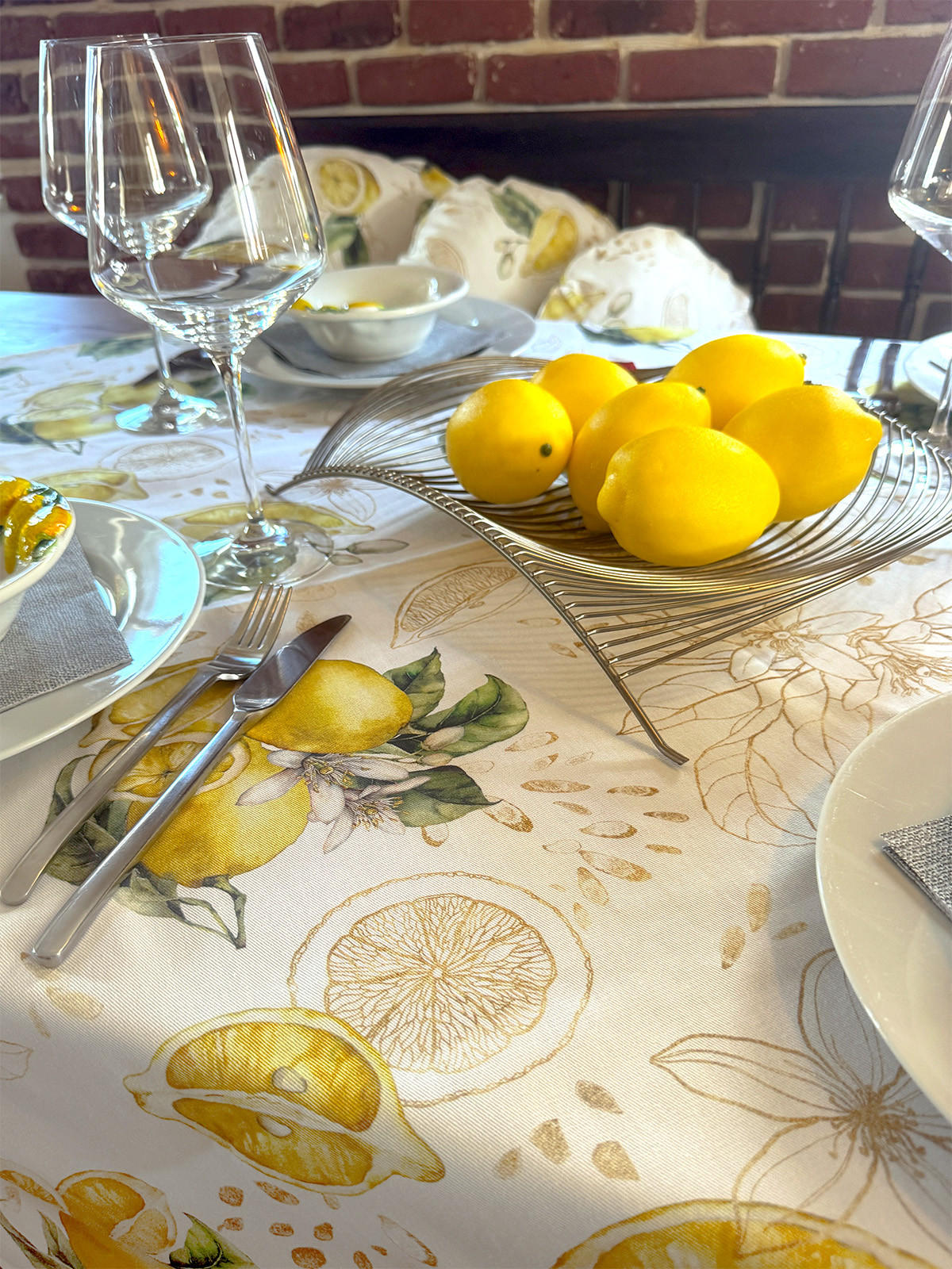 TISCHDECKE Italy Design Zitronen 130/220 cm - Ecru/Gelb, Textil (130/220cm) - beties Heimtextil