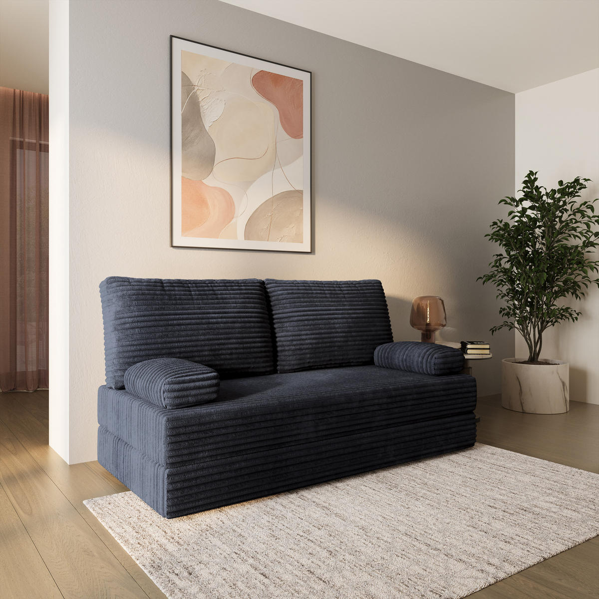 BETTSOFA SILAR aus Schaumstoff Cordstoff Schwarz Schlaffunktion - Schwarz, Textil (170/86/80cm) - MASSENO